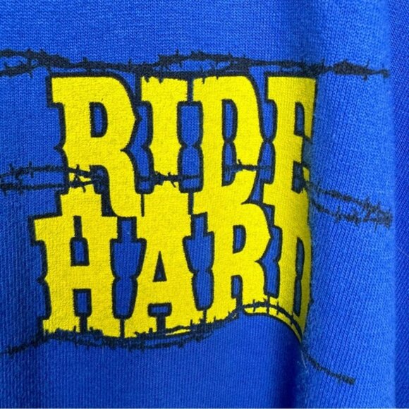 Vintage Wrangler Life Is Short Ride Hard Blue Cotton Tshirt Size Large - Picture 6 of 9